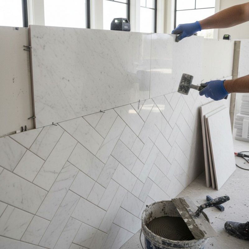 White Marble Tile Installation